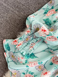 Women Green/Purple/Beige Floral Chiffon Dress Bohemian V-Neck Lantern Long Sleeve High Waist Ruffle Vestidos Female