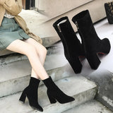 Children's Shoes 2025 New Korean Version Of Autumn And Winter In The Barrel Tip Thick Heel Short Boots Women's High Heels Shoes Elastic