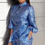 Spot Spring 2025 New Fashion Women's Print Long Sleeve Jacket Straight Leg Trousers Two-Piece