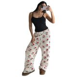 Cloth Forget Street Love Print Straight Knitted Trousers Loosely Tied With H-Hops Casual