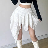 Retro Lace Irregular Low-Rise Half-Dress Temperament Holiday Folding Folded Thin A-Word
