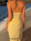 Sense Mesh Splicing Perspective Exposed Waist Hanging Neck Hanging Dress 2025 Spring And Autumn Temperament Long