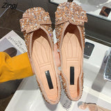 Zingj Women Flat Shoes Fashion Bling Rhinestone Flat Ballet Bow-knot Slip On Ladies Lazy Loafers Casual Flat Shoes 211-1-Outfit