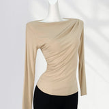 Zingj Temperament Money A Word Shoulder T Shirt Female Early Spring New Women's Pure To Show The Shoulder Inside The Long Sleeve Bottom Shirt Delicate