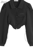 Shirts For Women Polo-Neck Long Sleeve Gothic Crop Top Shirt Female Hip Hop Vintage Streetwear 2023 Spring Summer