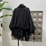 Chicly Slightly Through The Flowers With Irregular Lotus Leaf Skirt Lantern Long-Sleeved Dress Fluttering Holiday