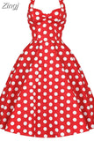 Casual Dress Women Polka Dot Retro Swing Gown Pin Up Robe Vintage 60s 50s Rockabilly