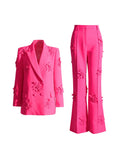 Trend Two-Piece 2025 New Suit Jacket + High-Waisted Micro-Screpe Trousers Three-Dimensional Flower Suit