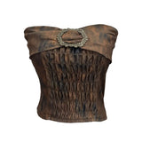 Style Retro Brae Waist-Dyed Wear Sexy Shoulder-Wrapped Sleeveless Top