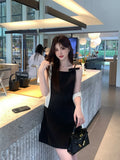 Xixi 2025 Spring New Korean Version High Waisted Elegant Suspension Dress Square Solid Color Pure Desired Skirt