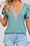 Elegant Hollow Out Blouse Fashion Summer Women Petal Short Sleeve Tops Women's Shirts 2023 Ladies Blouse Clothes