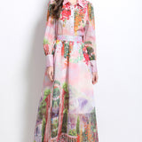Senior Sense Printing Set Of Lantern Cuffed Shirt High Waist Swing Skirt Two