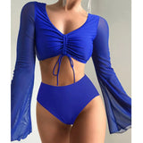 2023 New Split-Colored High-Waist Conservative Splicing Yarn Swimsuit