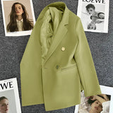 Zingj Suit Jacket Female 2024 Spring And Autumn Double-Breasted Green Suit Temperament Show Thin Web Celebrity Fried Street Clothes