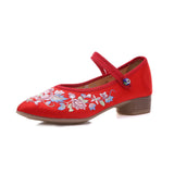 Zingj Grain Sole, Pointed Shoes Single Square Heel Fashionable Low Heel Embroidered Cloth Shoes, Retro Plate Buckle Embroidered Cloth Shoes Women's