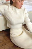 Pullover And Skirt Two Piece Set Women Slim Fit Cropped Tops Women Autumn Elegant Sweater Skirts 2 Piece Sets