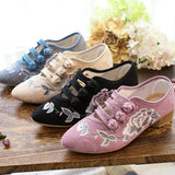 Zingj Grain Square Heel Embroidered Cloth Shoes Mary Jane Girl Flowers Lady Fashion Antique Women's