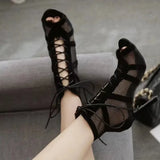 Cloth Sandals New Fashion Cross-Tie Fine High-Heeled Sandals Women Large Size Fish Mouth Cool