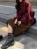 Houndstooth Crew Neck Knit Sweater-Outfit