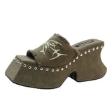 Summer New Fashion Women's Shoes Korean Version With Thick Bottom Word-Dragging Female Cake Bottom Slope With Water Diamond