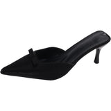 2025 New Tip-Tip Fine Heel High-Heeled Temperament French Fashion Fairy Bow Half-Dragging Women's