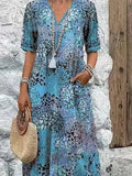 Fashion New Printed Lace V-Neck Short-Sleeved