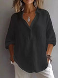 New Solid Color Leisure Loose Size V Collar Long Sleeve Top Shirt