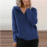 Zingj Winter New Striped Casual Coat Loose Sweater Zipper Cardigan Long Sleeve Lapel Sweater Woman-Outfit