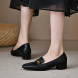 Retro Square Head Single Shoe Heel Thick Heel 2025 Spring And Autumn New Women's Foot Small Leather Shoes Women's
