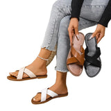 Cross-Shoe With Flat Sandals Female Retro Wind Broadband Striped Toe Beach Cool Slippers