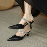 Sandals Fine Heel 2025 Spring And Summer New Word With Pointed High Heels Water Drill High Heel Slippers