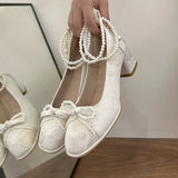 Women 2025 New Chinese Bow Pearl Chain Head Shallow Thick And Set Mary Treasure