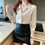 Women Blouses V-neck Shirts for Women Vintage Shirt Long Sleeve Blouse Elegant and Youth Woman Blouses OL Silk Womens