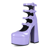 Cute Purple Leather Buckle Y2K Hottie Thick High Heel Size 44 Women Cool Boots