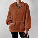 Products 2025 Leisure Autumn And Winter Hair Wool Zip Chain Lady Standing Collar Pocket Wear Women's