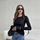 Autumn New Women's Clothing Pure Color Fashion Collar Horn Long-Sleeved Top T-Shirt
