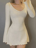Backless Knitted Long Sleeve Mini Dress- Outfit