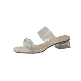 Water Drill Transparent Crystal Heel Sandals Women Summer With High-Grade Coarse Slippers Wearing High Heel Cool