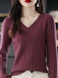 Women Sweater Long Sleeve Top Knitted Pullover V-Neck Fashion Sweater Woman Winter 2023 Basic Female Clothing Soild OL