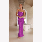 Zingj Years Ins Wind Summer Style Bright Silk Wrapped Chest Sexy Long Dress Dress