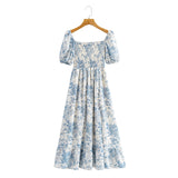 Women's Small Swallow Square Collar Pull Tight Short-Sleeved Dress