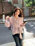 Xixi 13 Line 2025 Spring New Strap Solid Loose Shirt Long-Sleeved Top Woman