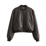 Street Short Dress 2025 Autumn Collar Locomotive Bomber Jacket Women's Top