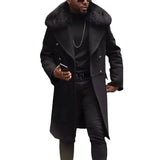 Men's Casual Large Wool Collar This Coat Solid Color Double Buckle Men's Coat To Keep