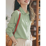 2025 New White Doll Collar Cotton White Shirt Female Long-Sleeved Student Basic Shirt