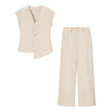 Explosion Women's Button Blouse Broad Leg Trousers