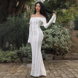 Shoulder Horn Sleeve Long Bag Hip Dress Gentle Elegant Temperament Boobs Waist Tugtail