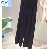 Thick Knitted Wide Leg Pants Women Solid Elastic High Waist Drawstring Trousers Female Autumn Korean Casual Loose