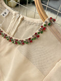 White/Beige Beading Embroidered Long Dress For Women Elegant O-Neck Puff Sleeve High Waist Elegant Party Robe New