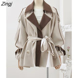 Women Panelled Design Simple Retro Elegant Outwear Spliced Korean Style Loose Autumn Popular Ins All-match Casual